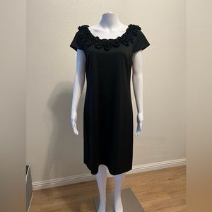 AA Studios Women's 14 Black Cocktail Dress short Sleeve ruffle Neckline NWT